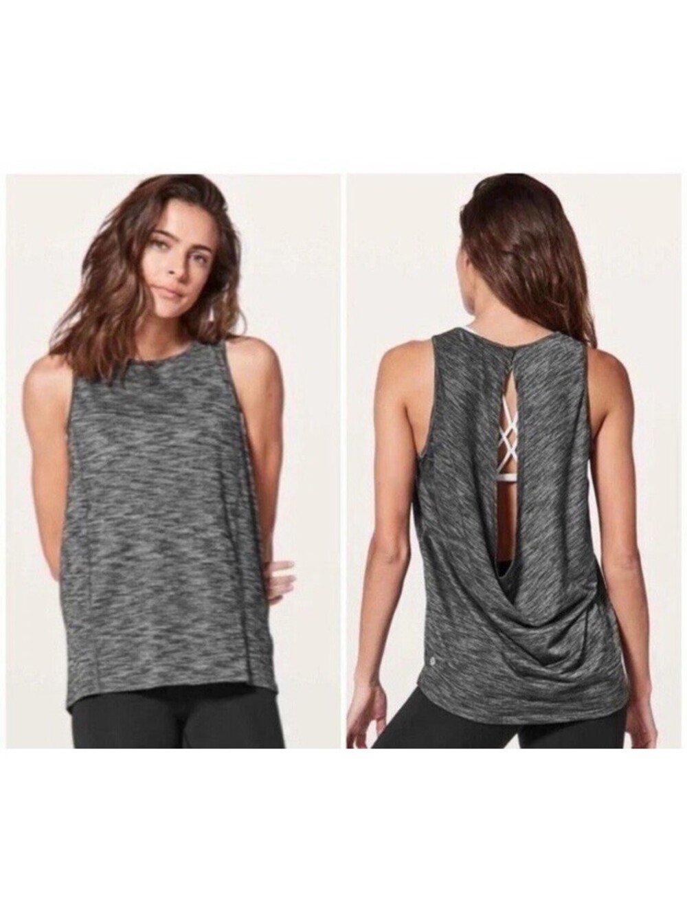 Lululemon Low Key Tank Heather Black Open Cutout Drape Back Yoga Size S/M No Tag